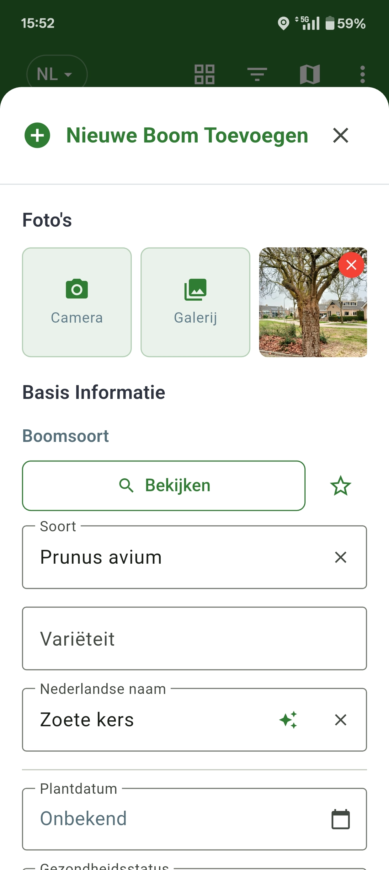 Boomwacht add tree screen