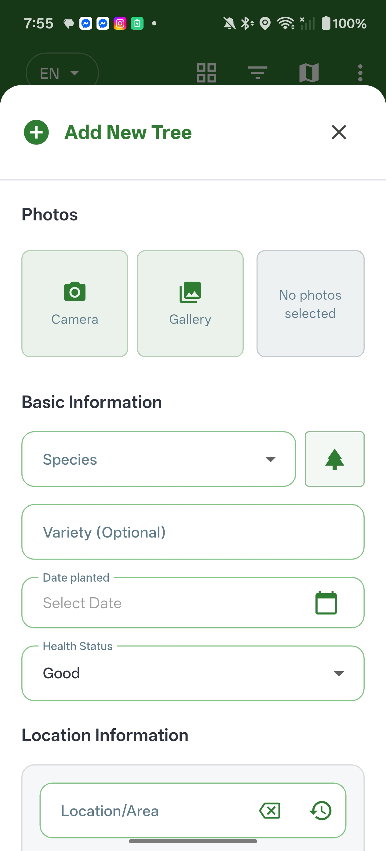 Boomwacht add tree screen