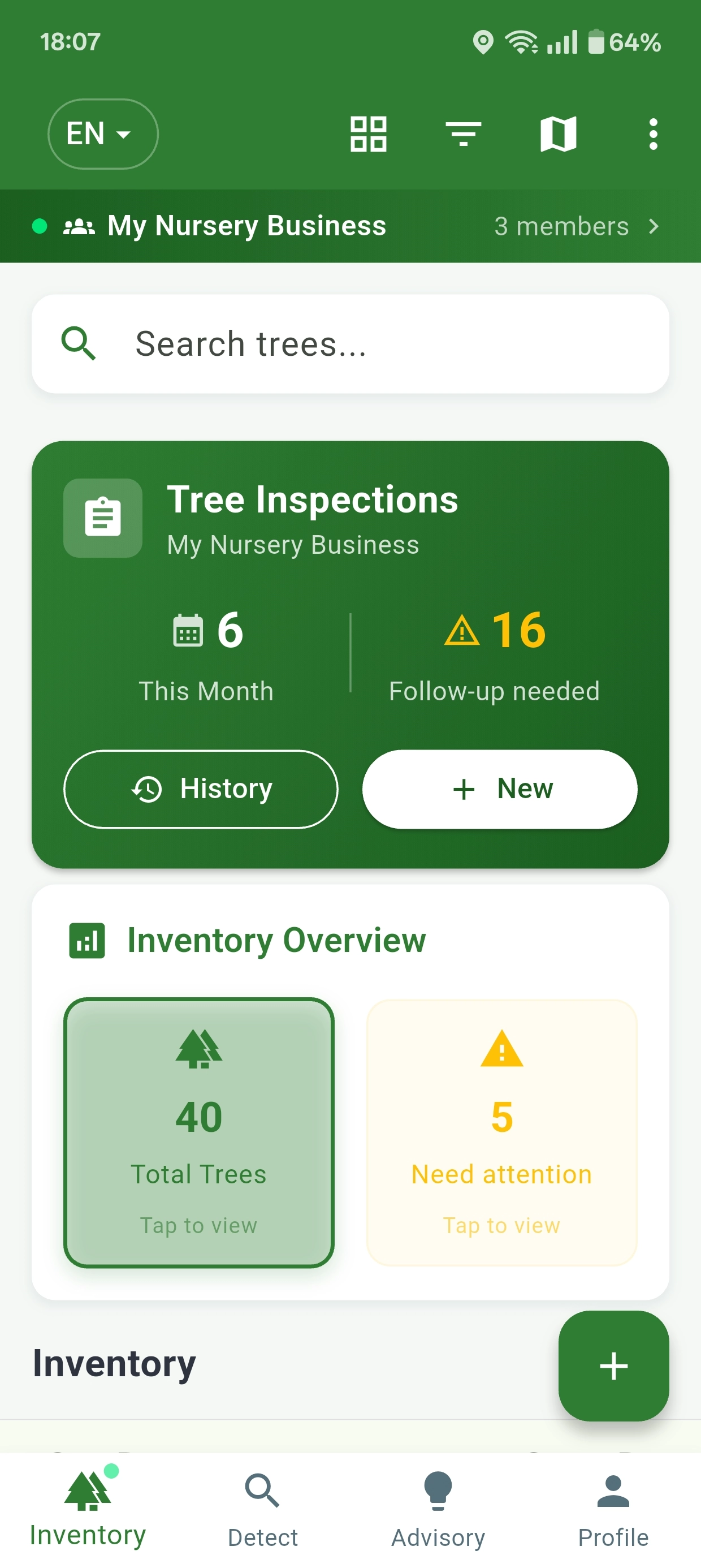 Boomwacht inventory overview screen