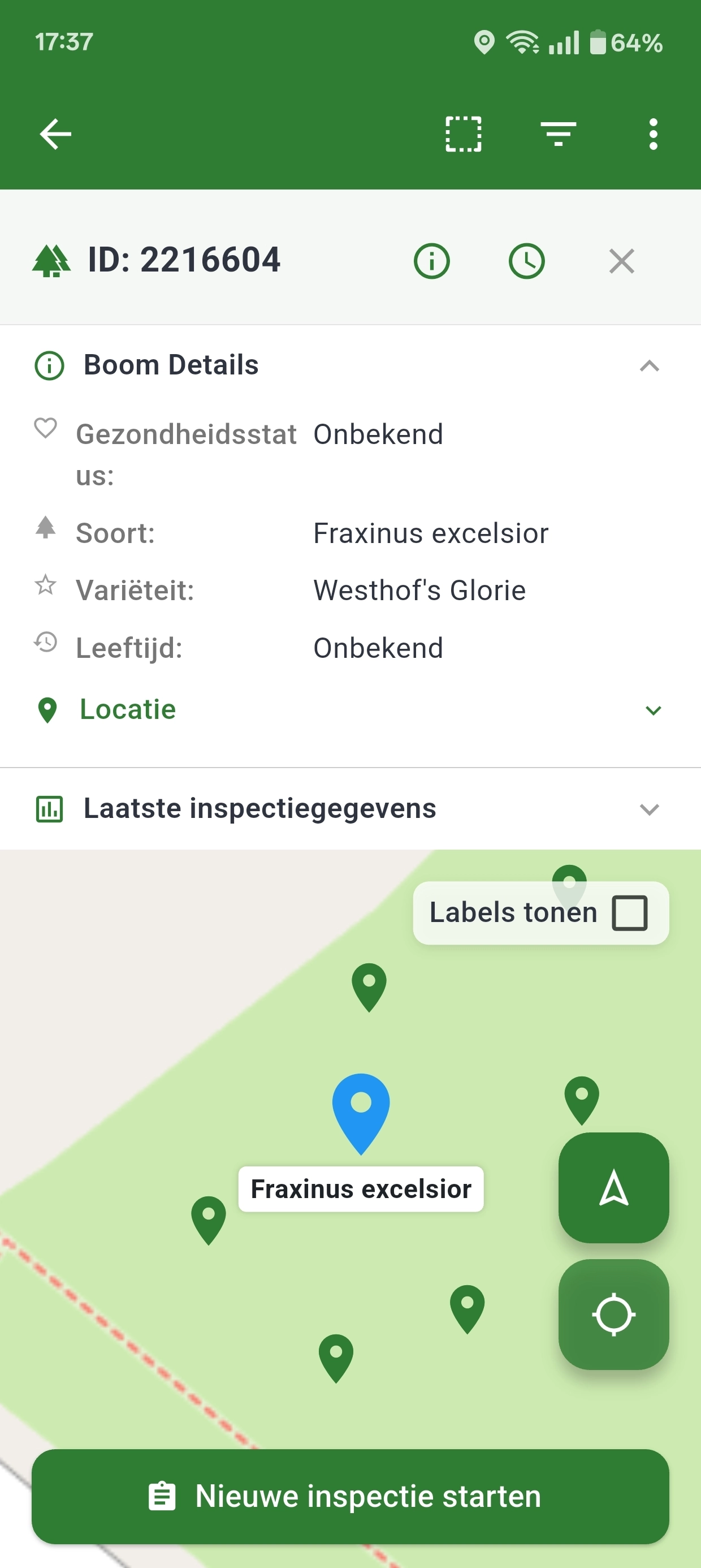 Boomwacht kaartweergave van boomlocaties