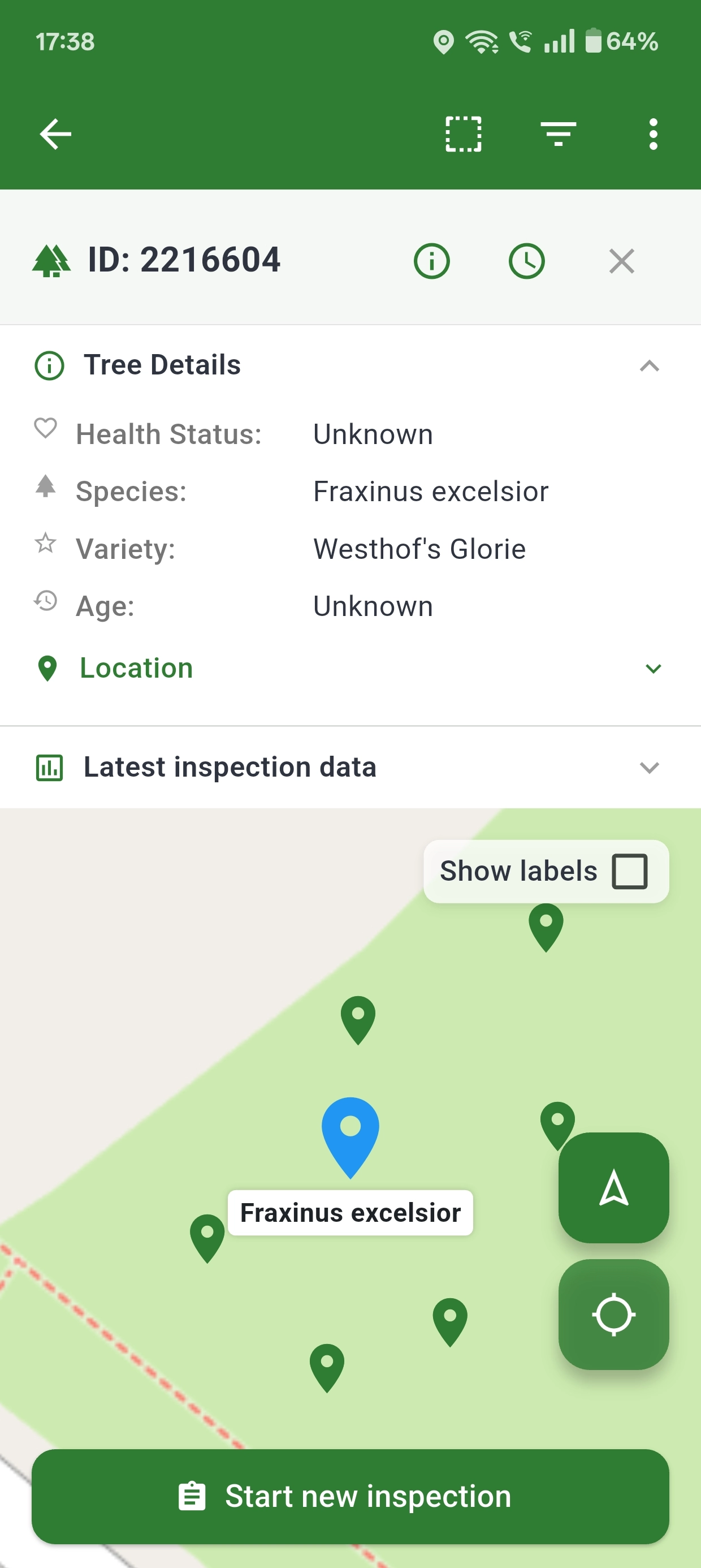 Boomwacht map view of tree locations