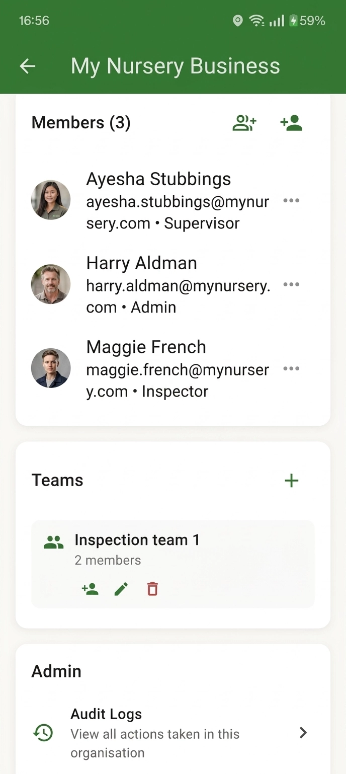 Boomwacht organization and team management dashboard