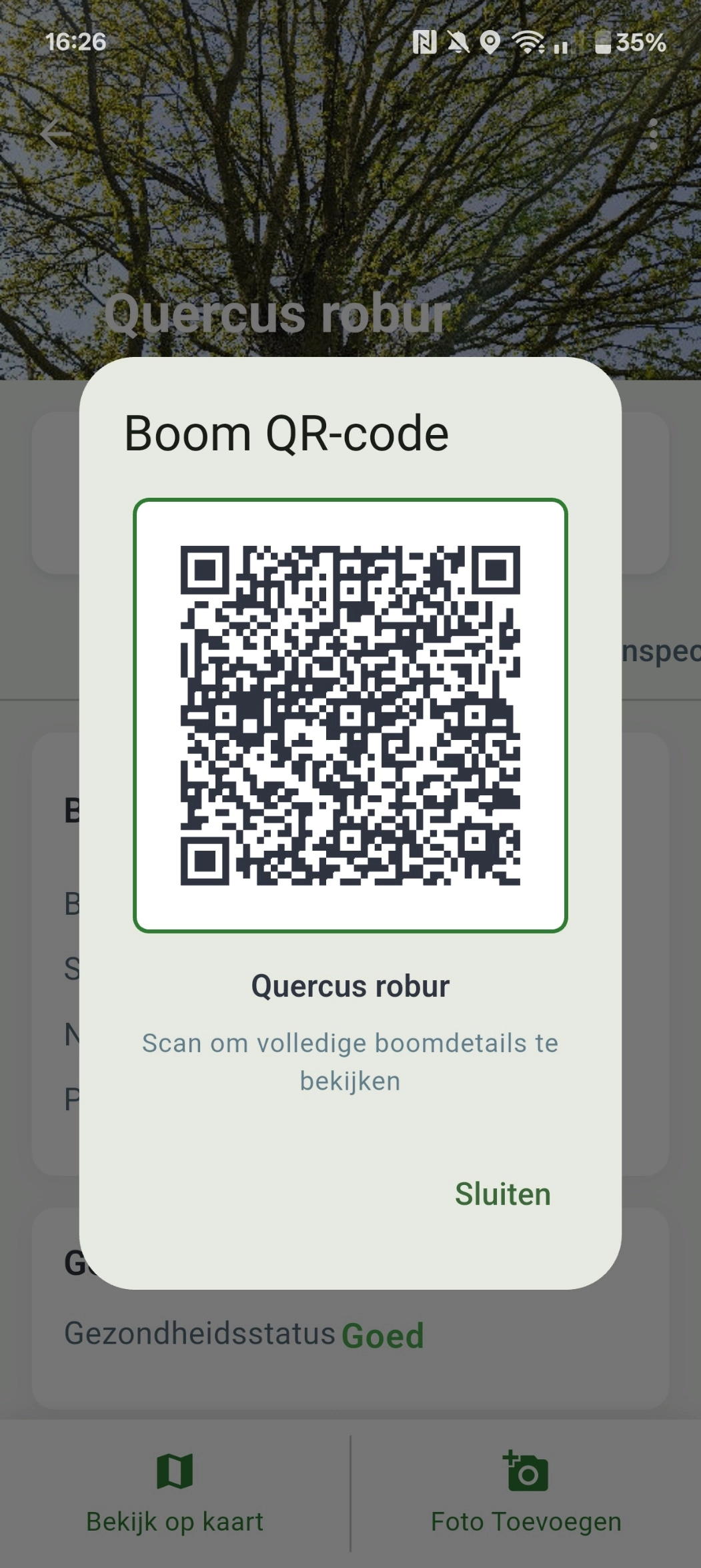 QR-code van een boom in Boomwacht