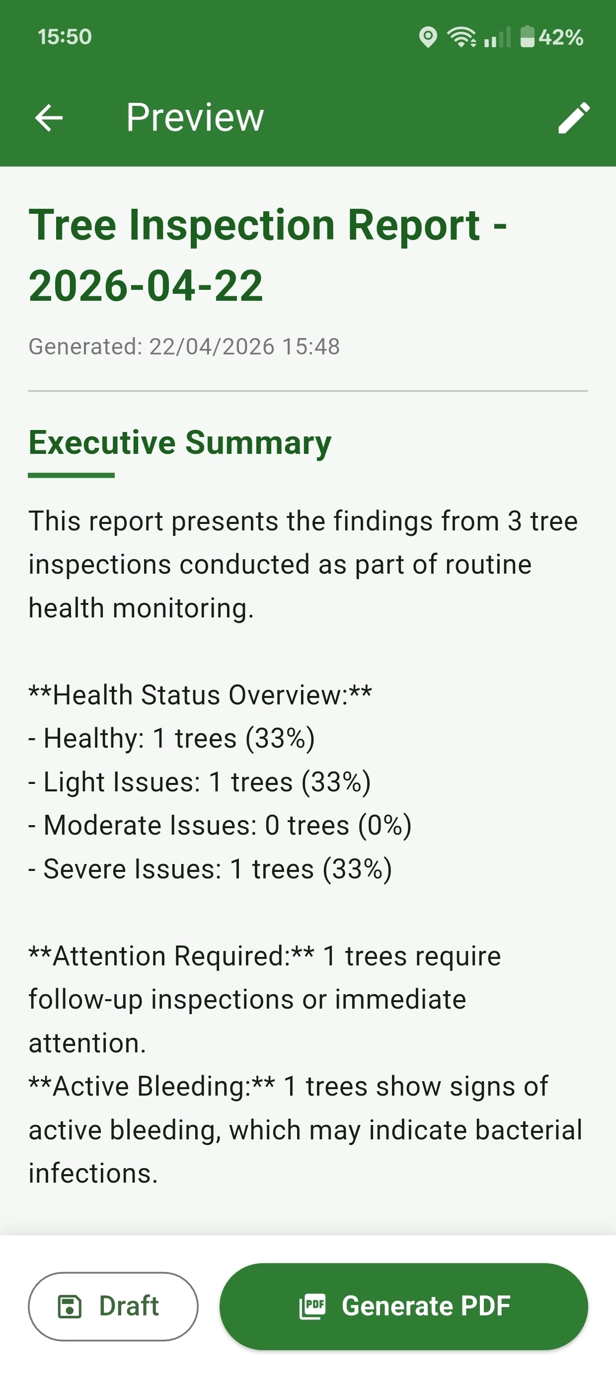 Boomwacht report and recommendations screen